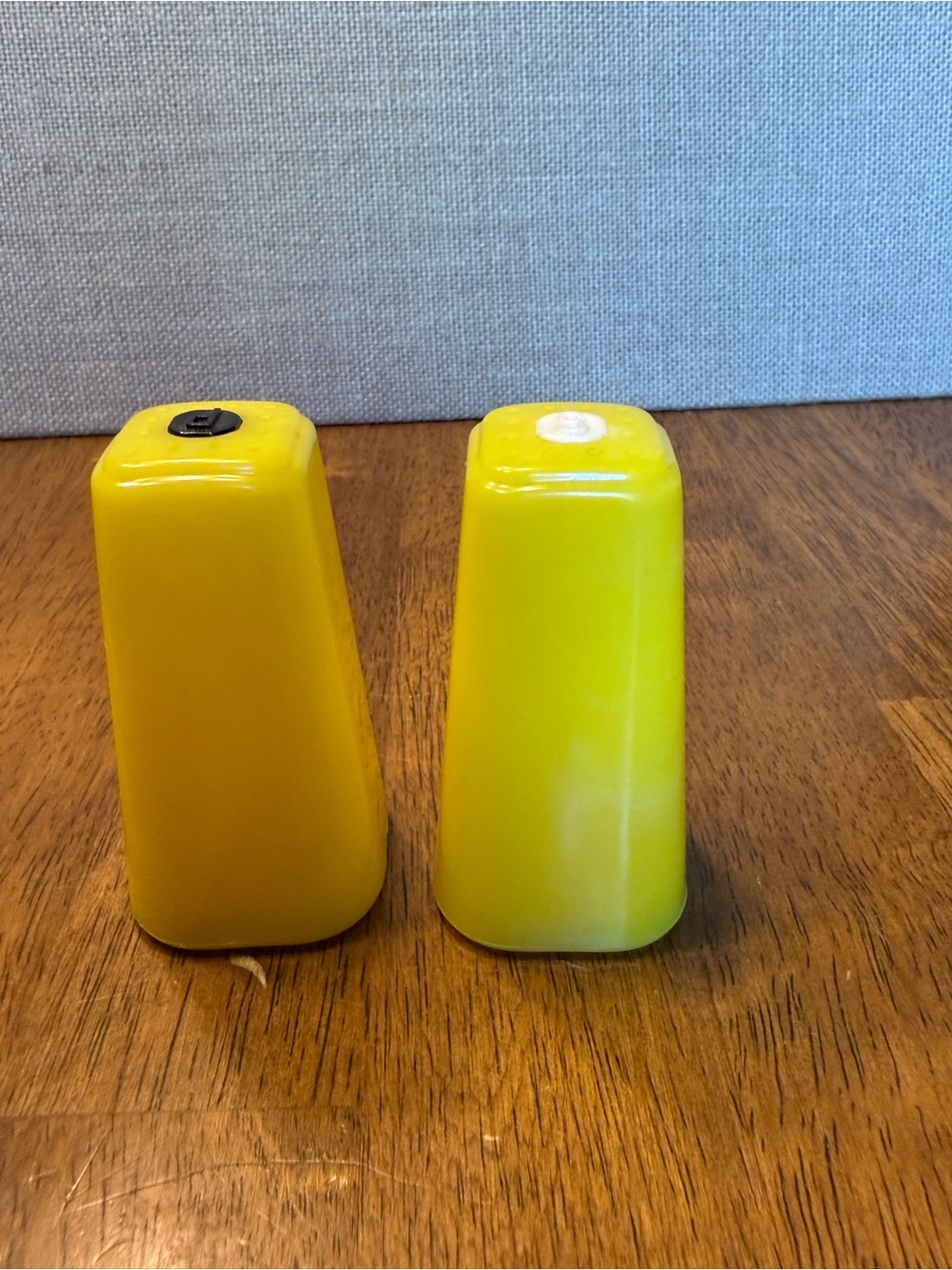 Bright Yellow Burrite Plastic Salt and Pepper Shakers